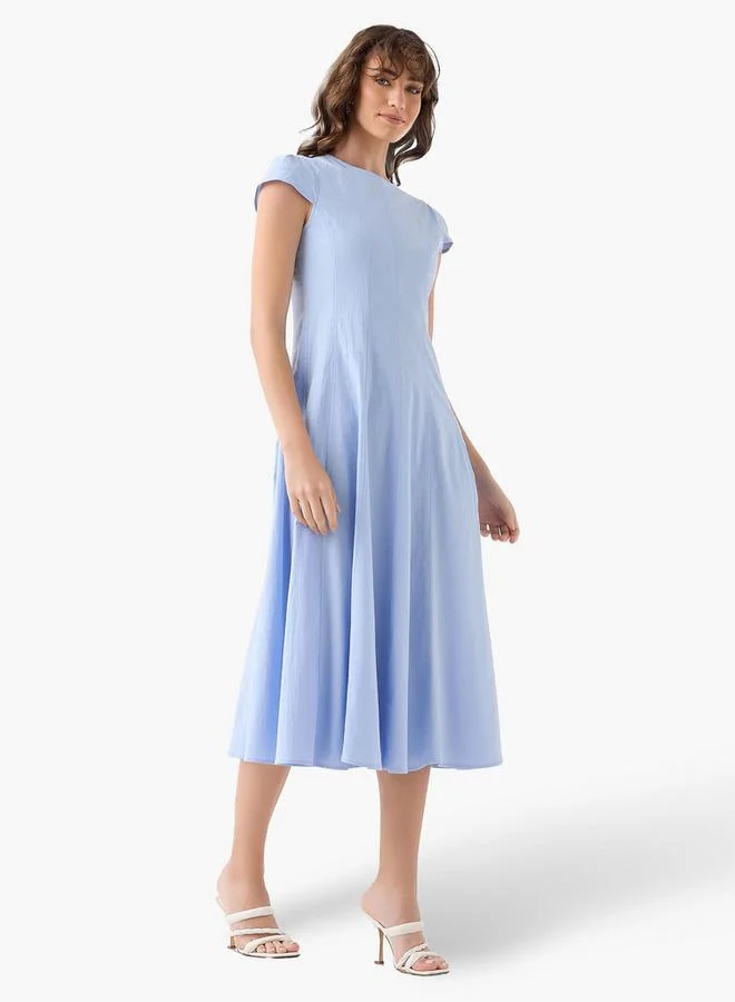 ايكونيك Iconic A-line Midi Dress with Cap Sleeves
